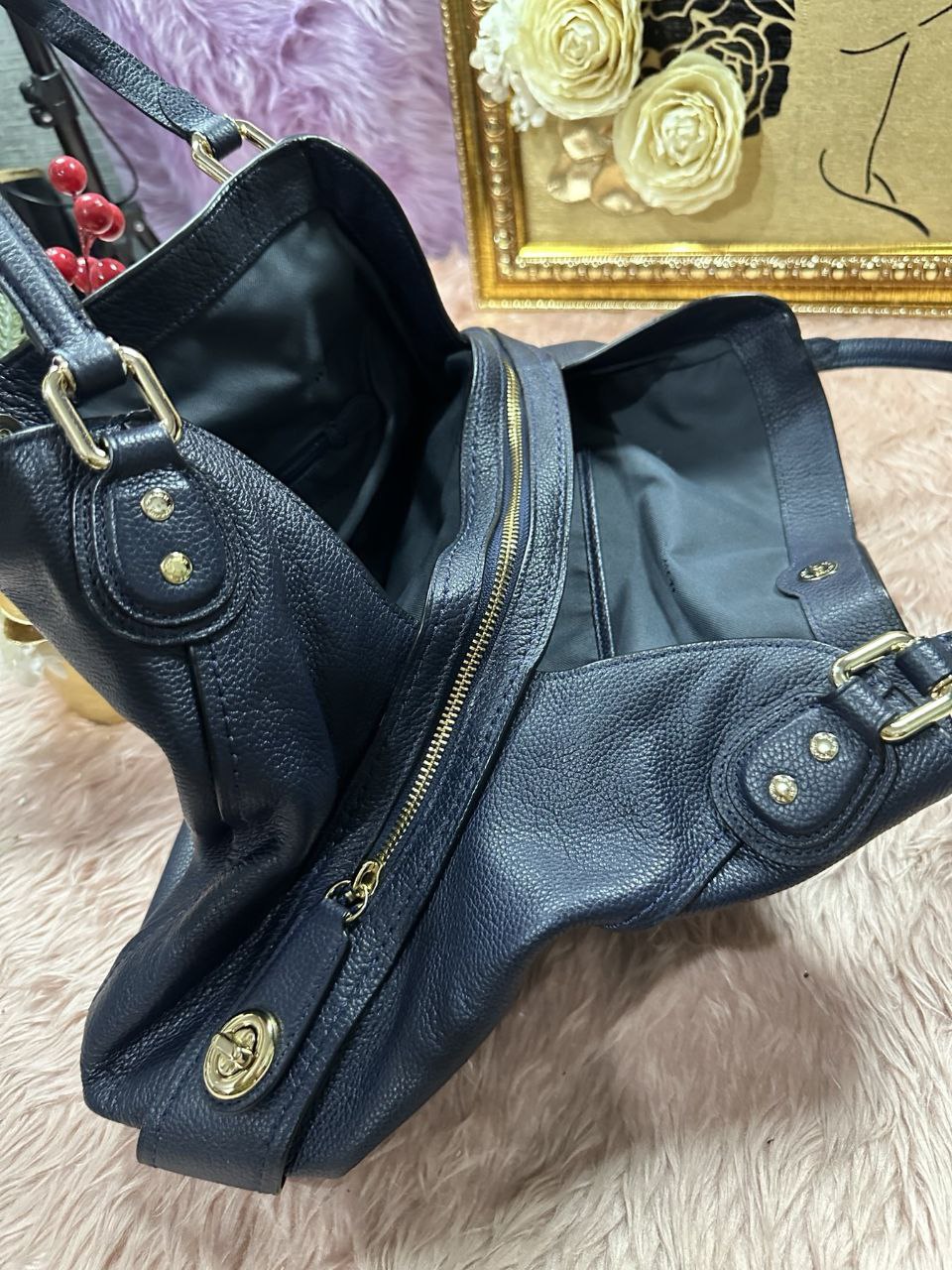 ORIG Preloved Coach Edie Large Hobo Shoulder Bag Navy Blue
