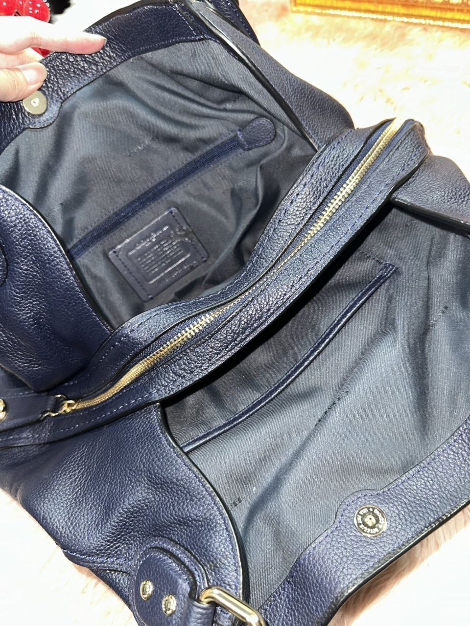 ORIG Preloved Coach Edie Large Hobo Shoulder Bag Navy Blue