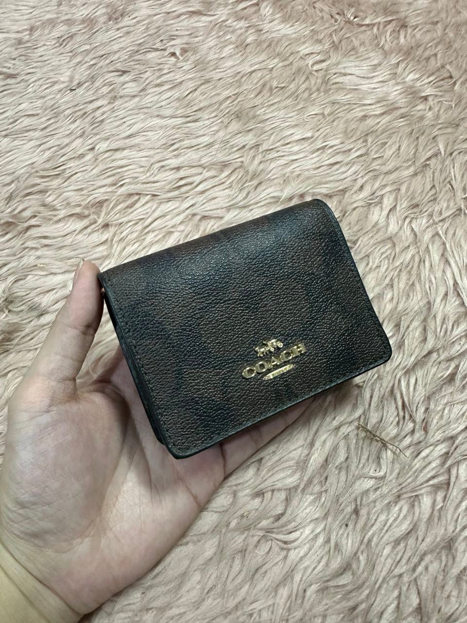 ORIG Preloved COACH MWOC Mini Wallet On A Chain Brown