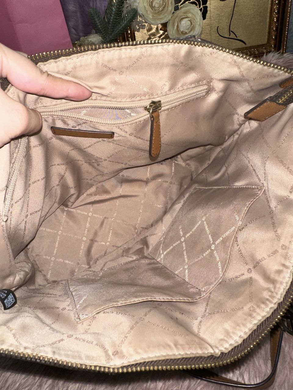 ORIG Preloved Michael Kors MK Charlotte Large Logo and Leather Top-Zip Tote Bag Brown