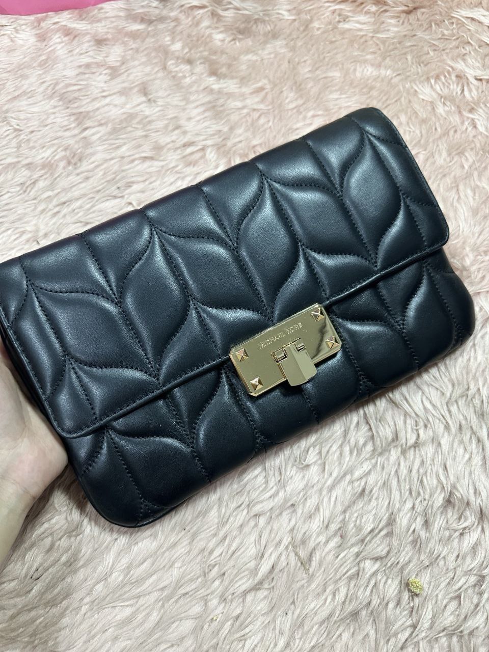 ORIG Preloved Michael Kors MK Peyton Clutch Large Quilted Clutch Shoulder Bag Black