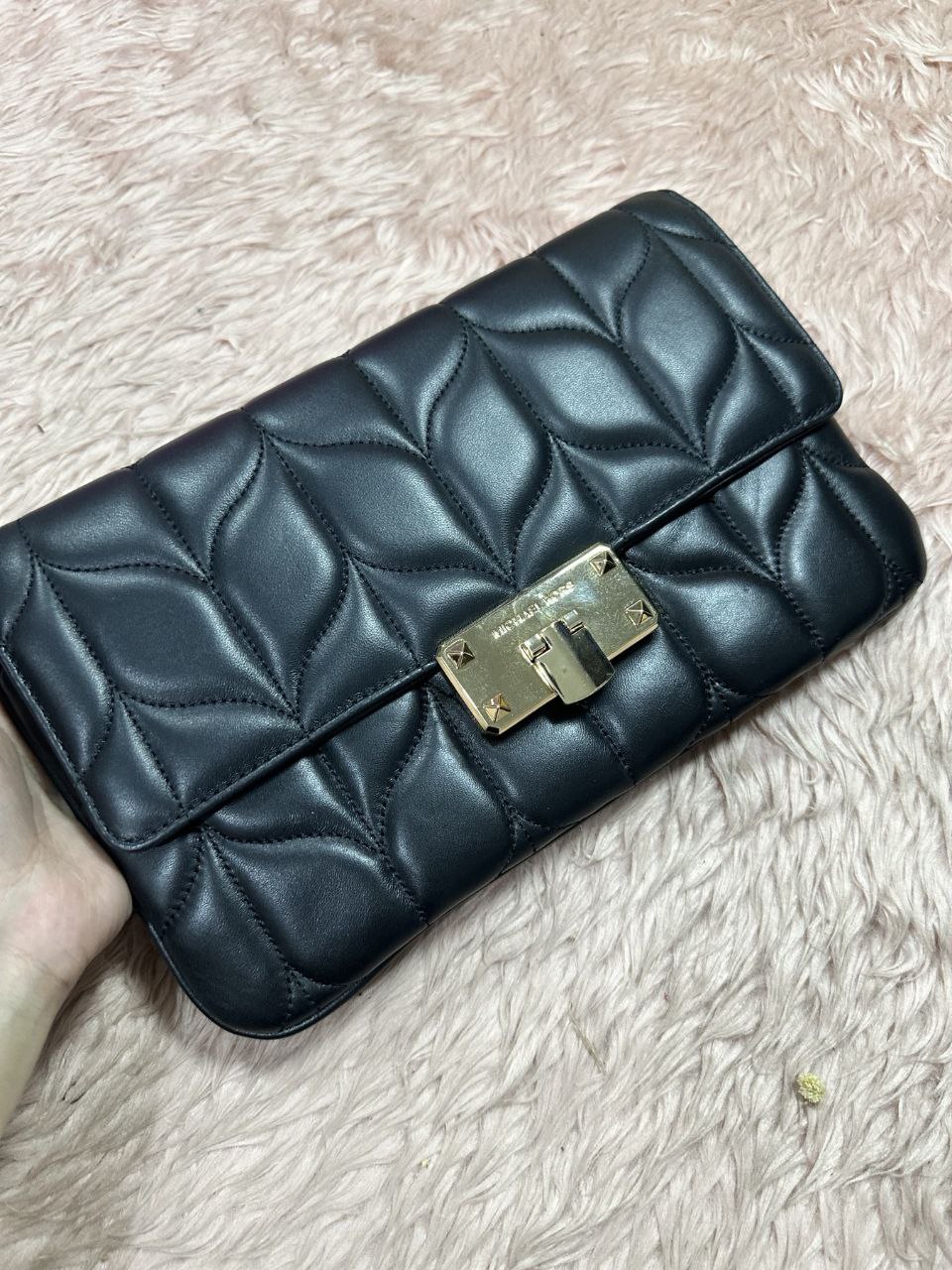 ORIG Preloved Michael Kors MK Peyton Clutch Large Quilted Clutch Shoulder Bag Black