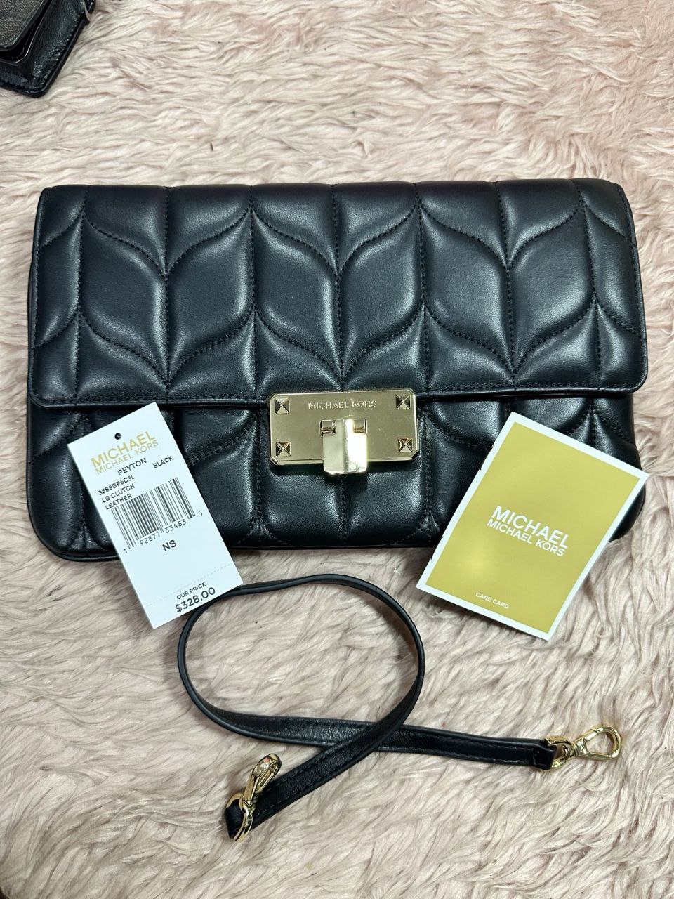 ORIG Preloved Michael Kors MK Peyton Clutch Large Quilted Clutch Shoulder Bag Black