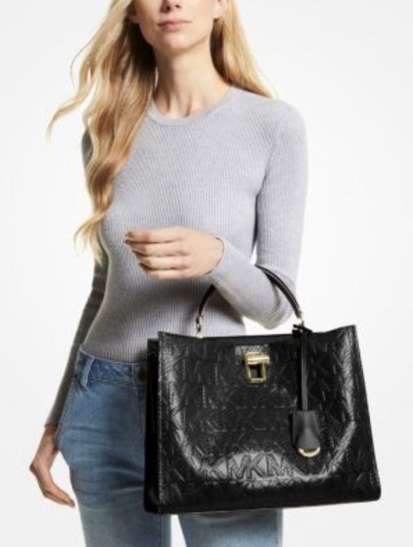 ORIG & IMPORTED Michael Kors MK Penelope Embossed Python Satchel Large Black Bag