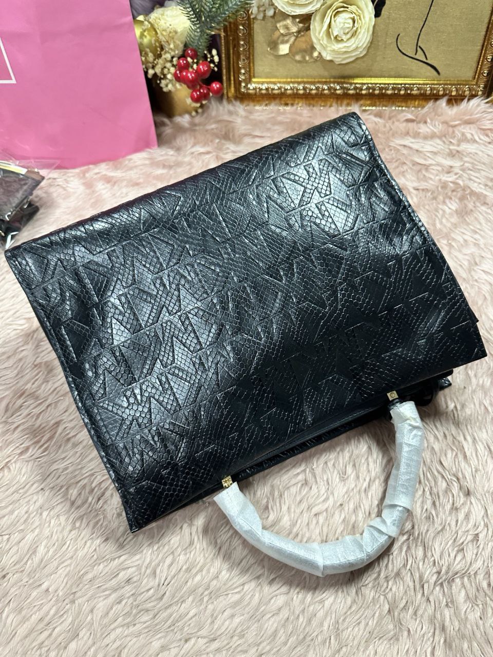 ORIG & IMPORTED Michael Kors MK Penelope Embossed Python Satchel Large Black Bag