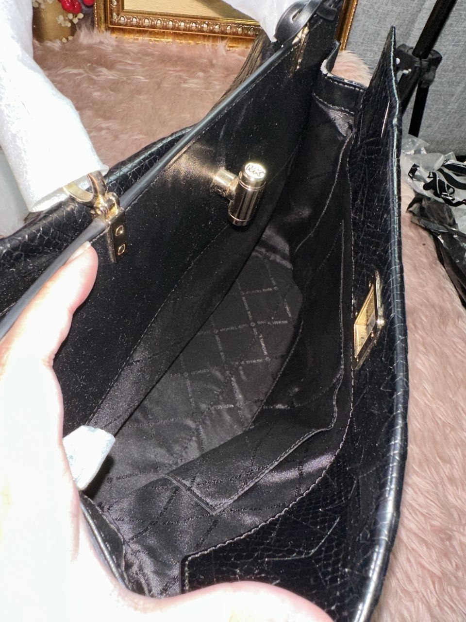ORIG & IMPORTED Michael Kors MK Penelope Embossed Python Satchel Large Black Bag