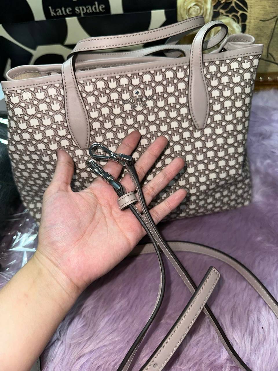 ORIG Preloved Kate Spade KS Link Mini Tote Beige Bag