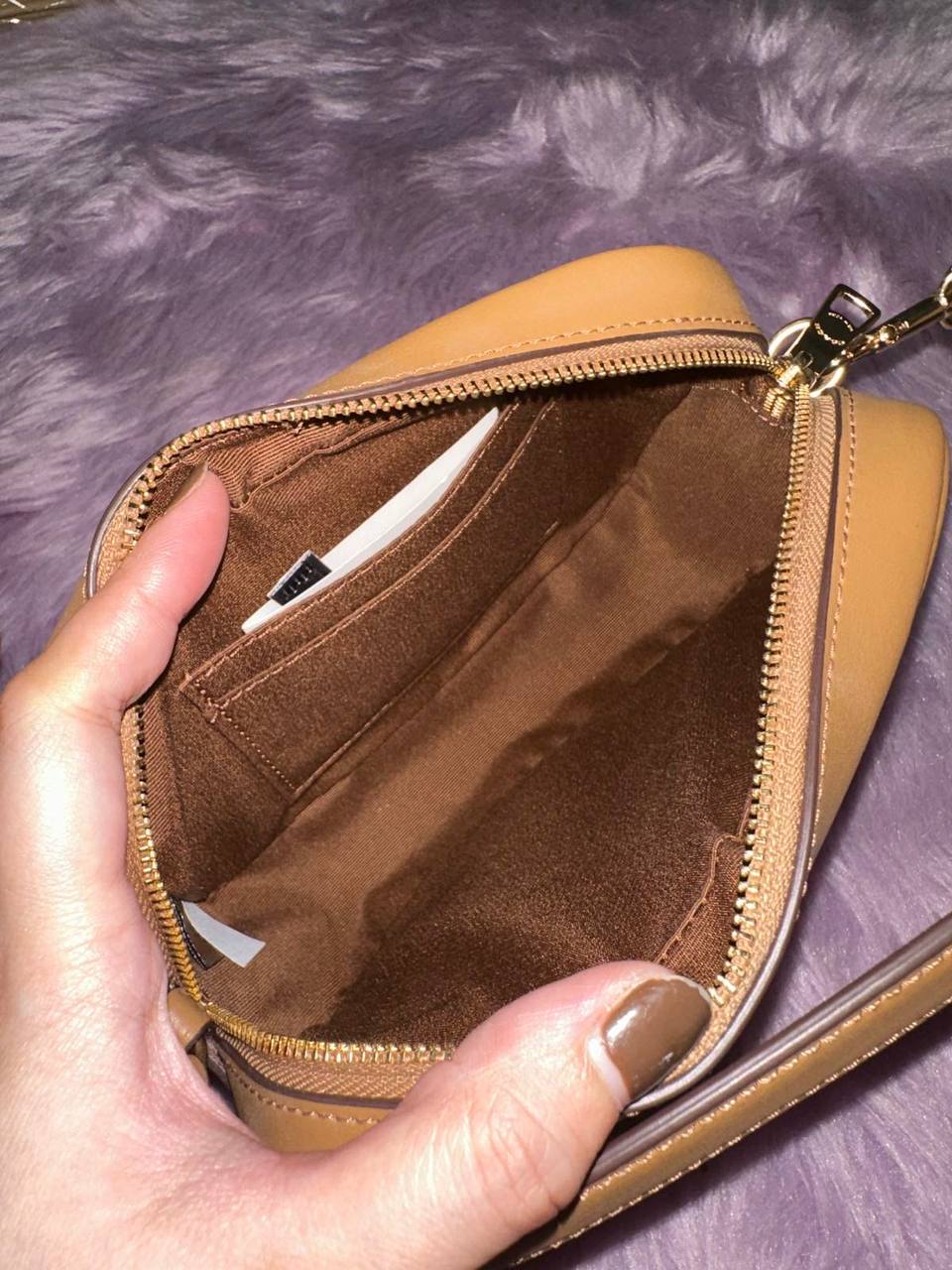 ORIG Preloved Coach Jamie Wristlet In Khaki Saddle Brown Small Bag