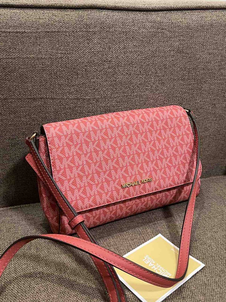 ORIG Preloved Michael Kors MK Medium Logo Convertible Crossbody Phone Pink Bag