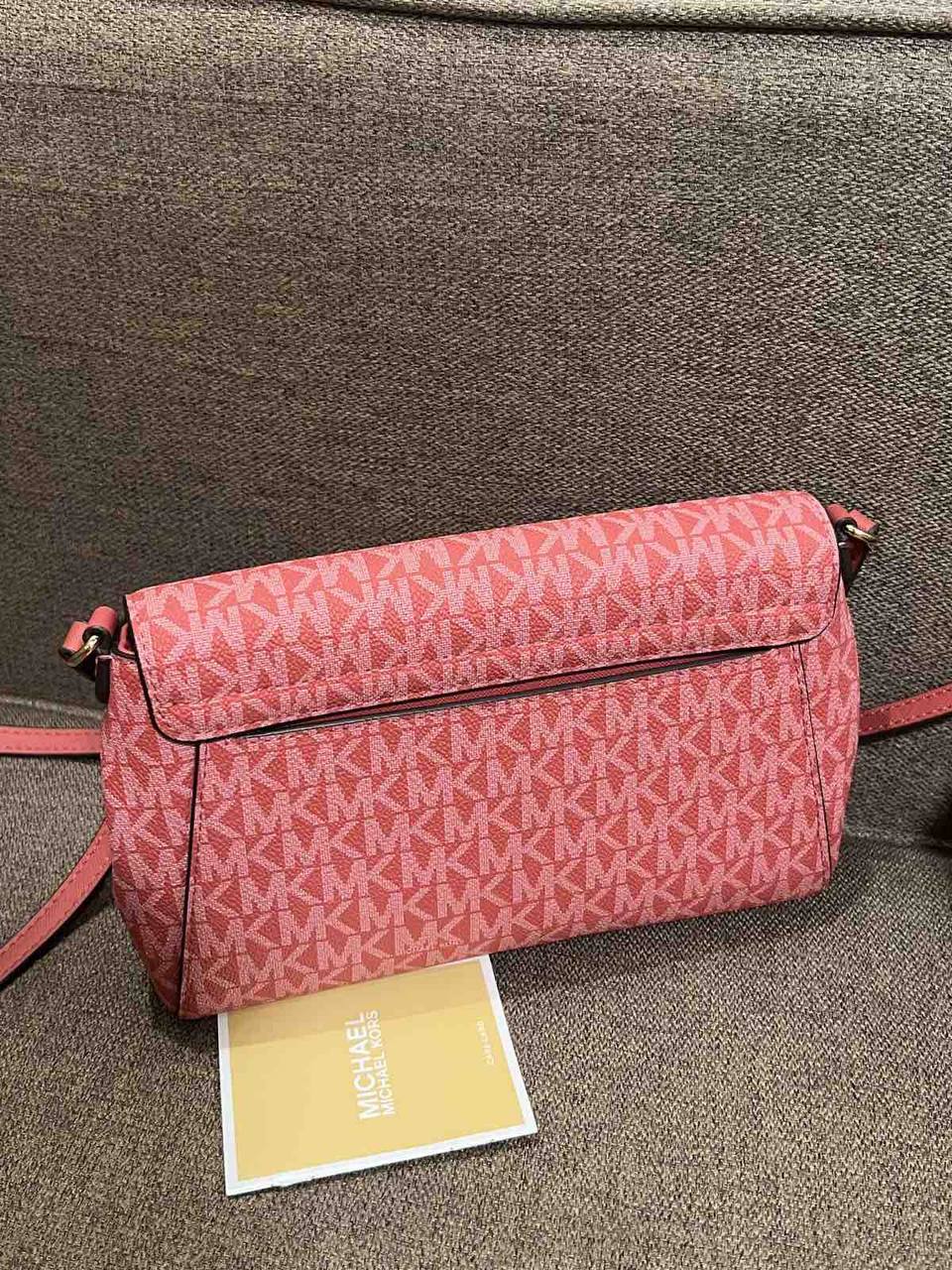 ORIG Preloved Michael Kors MK Medium Logo Convertible Crossbody Phone Pink Bag