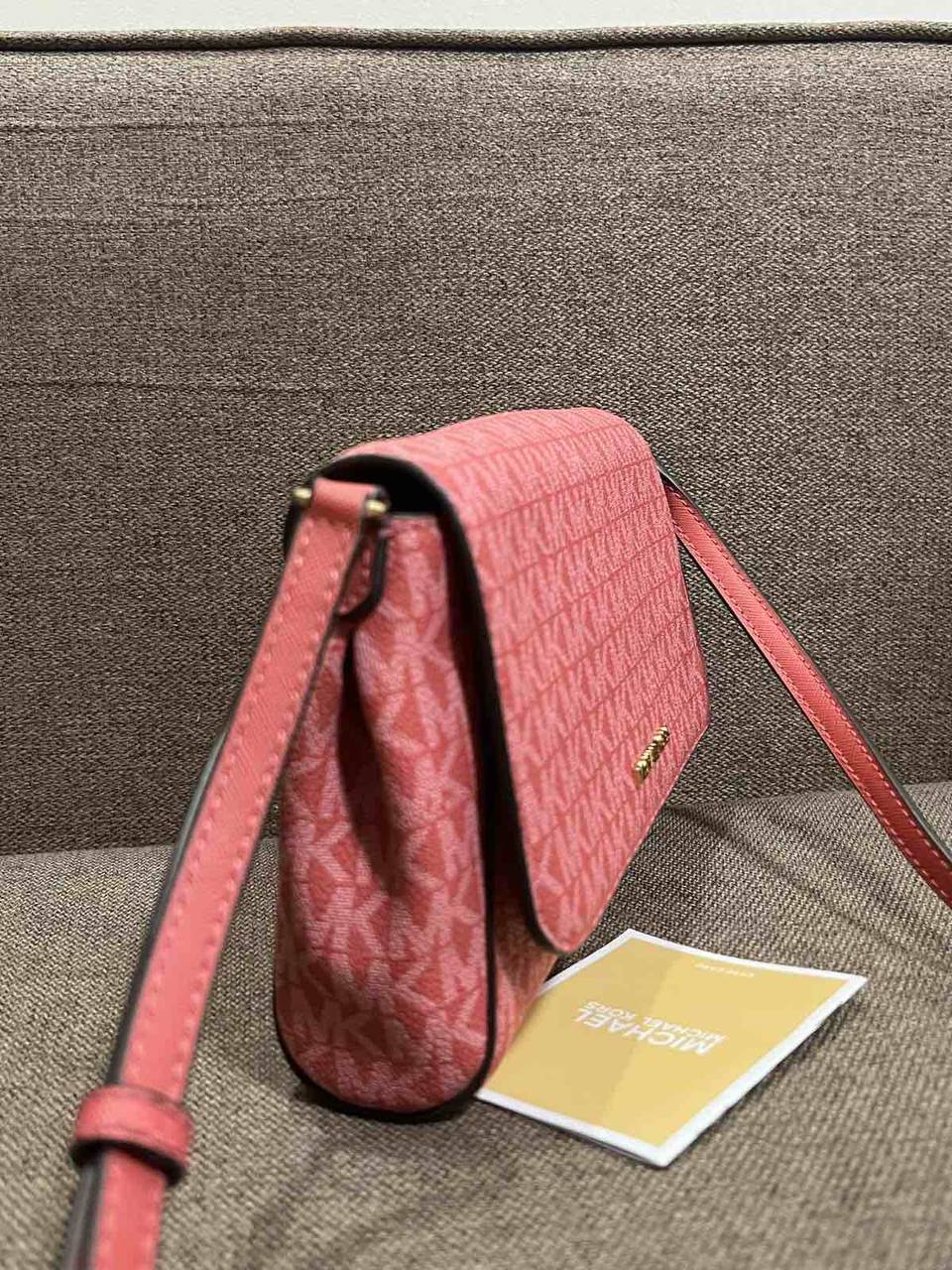 ORIG Preloved Michael Kors MK Medium Logo Convertible Crossbody Phone Pink Bag