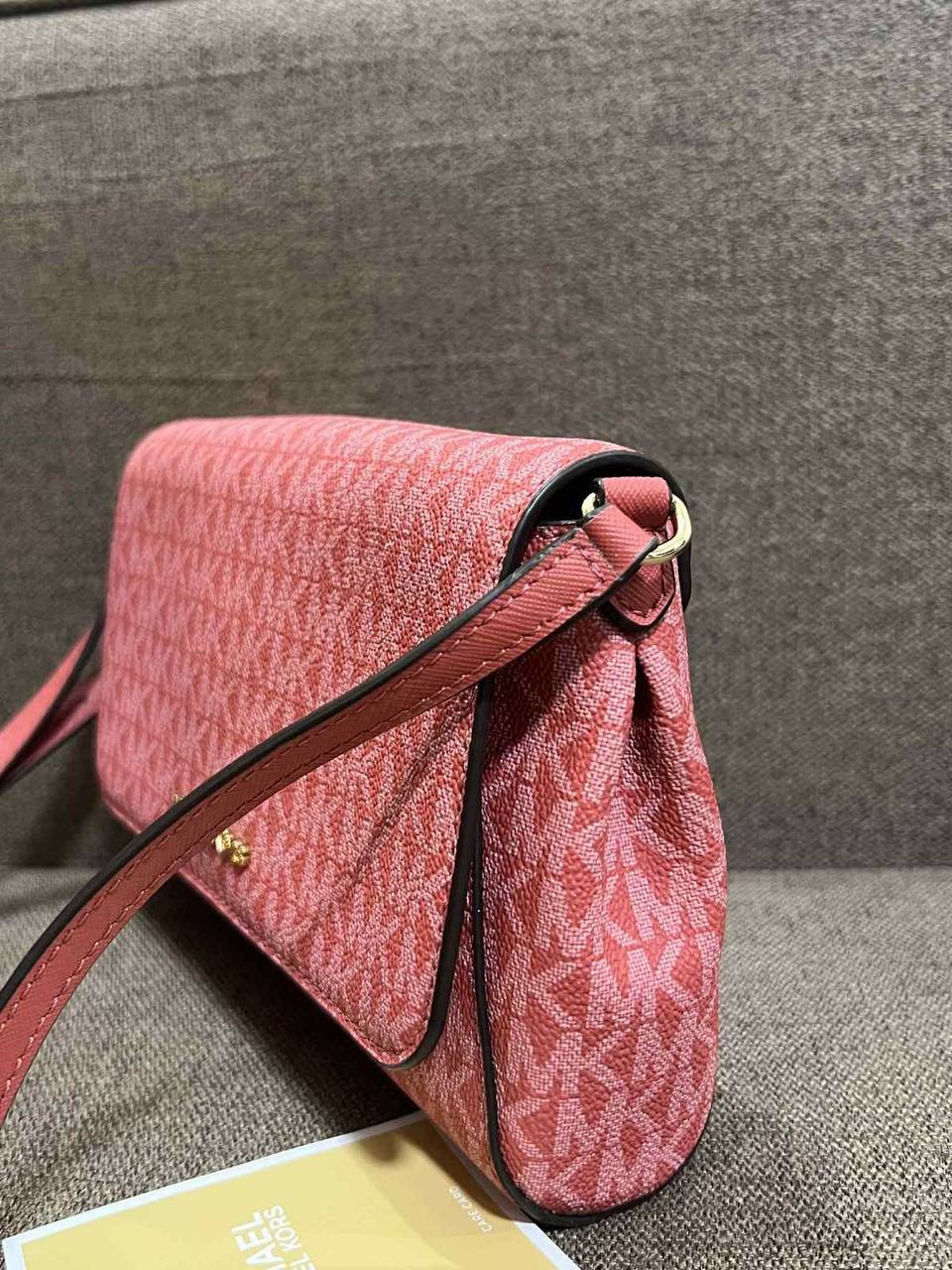 ORIG Preloved Michael Kors MK Medium Logo Convertible Crossbody Phone Pink Bag