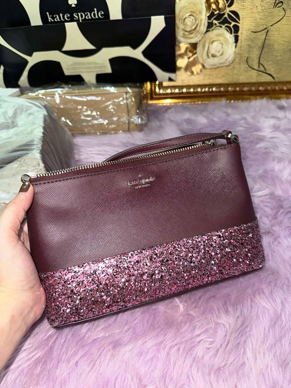 ORIG Preloved Kate Spade KS Greta Glitter Ramey Crossbody Small Pink Bag