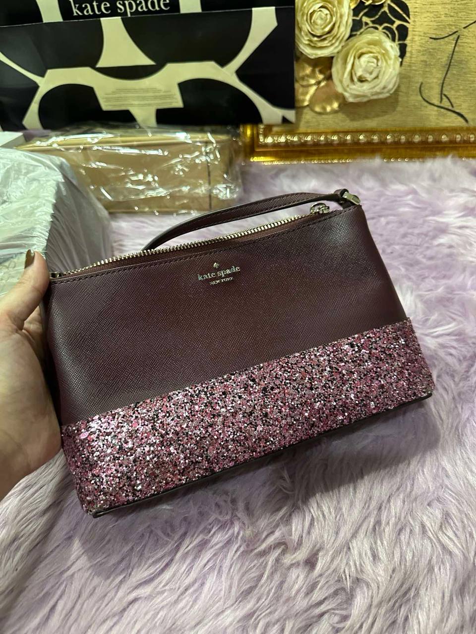 ORIG Preloved Kate Spade KS Greta Glitter Ramey Crossbody Small Pink Bag