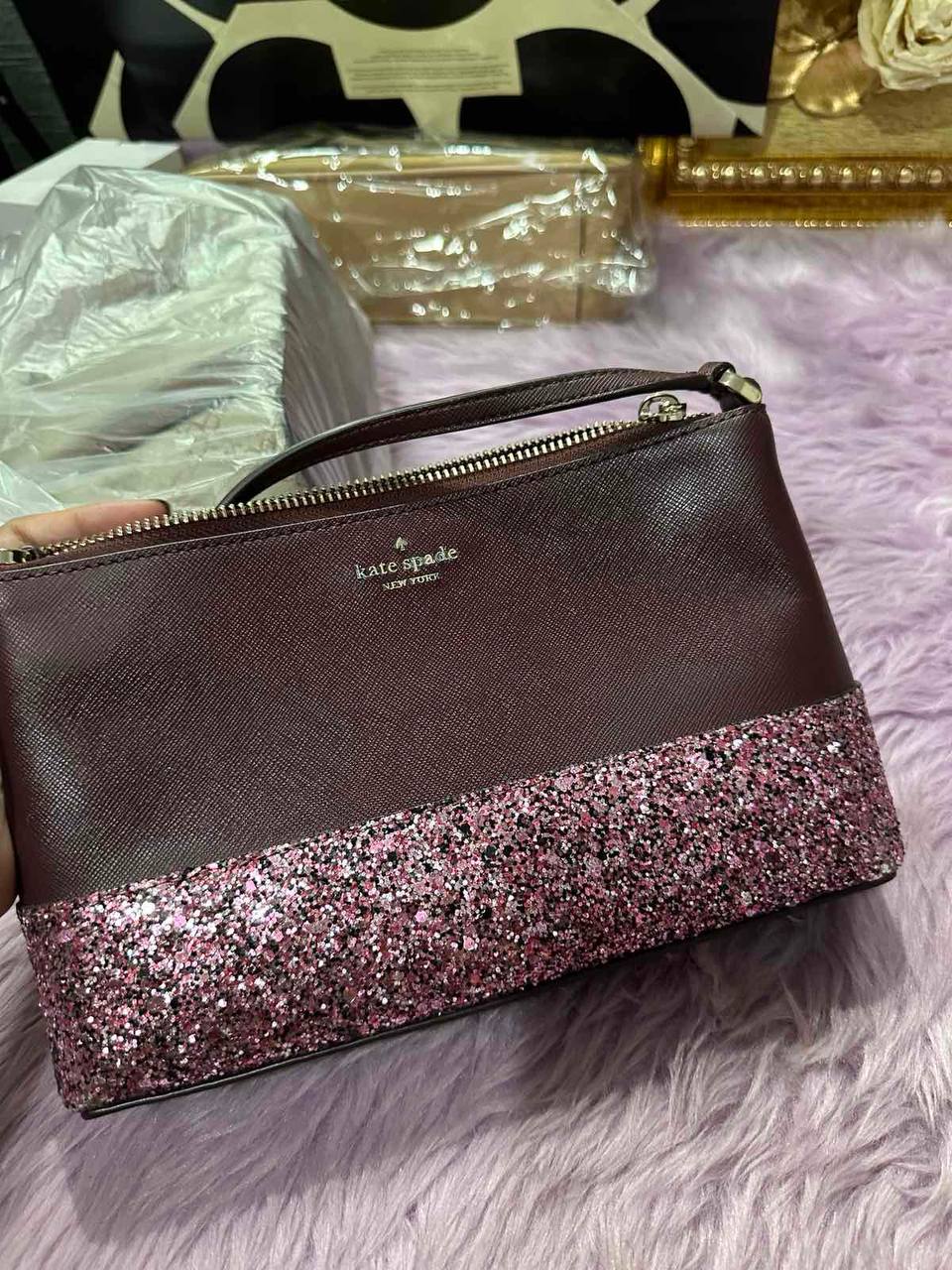 ORIG Preloved Kate Spade KS Greta Glitter Ramey Crossbody Small Pink Bag