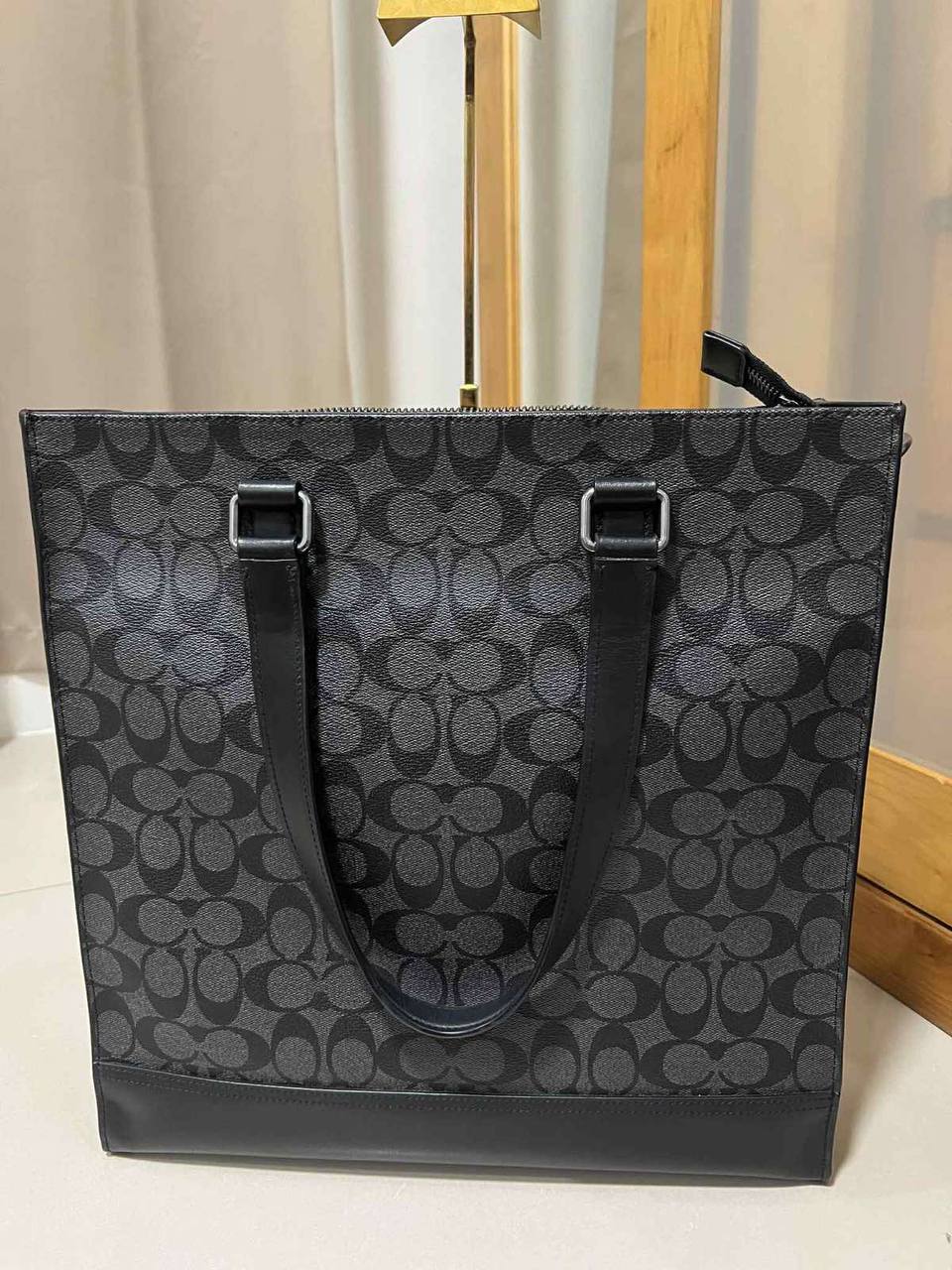 ORIG Preloved Coach Graham Structured Large Men Laptop Tote Bag In Signature Canvas Black