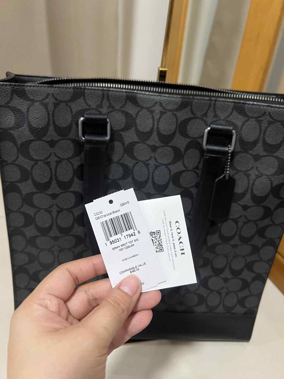 ORIG Preloved Coach Graham Structured Large Men Laptop Tote Bag In Signature Canvas Black