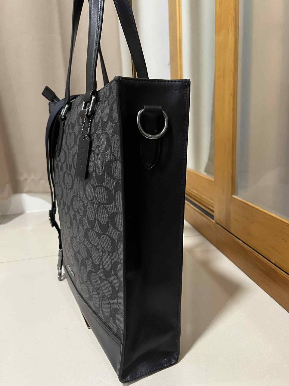 ORIG Preloved Coach Graham Structured Large Men Laptop Tote Bag In Signature Canvas Black