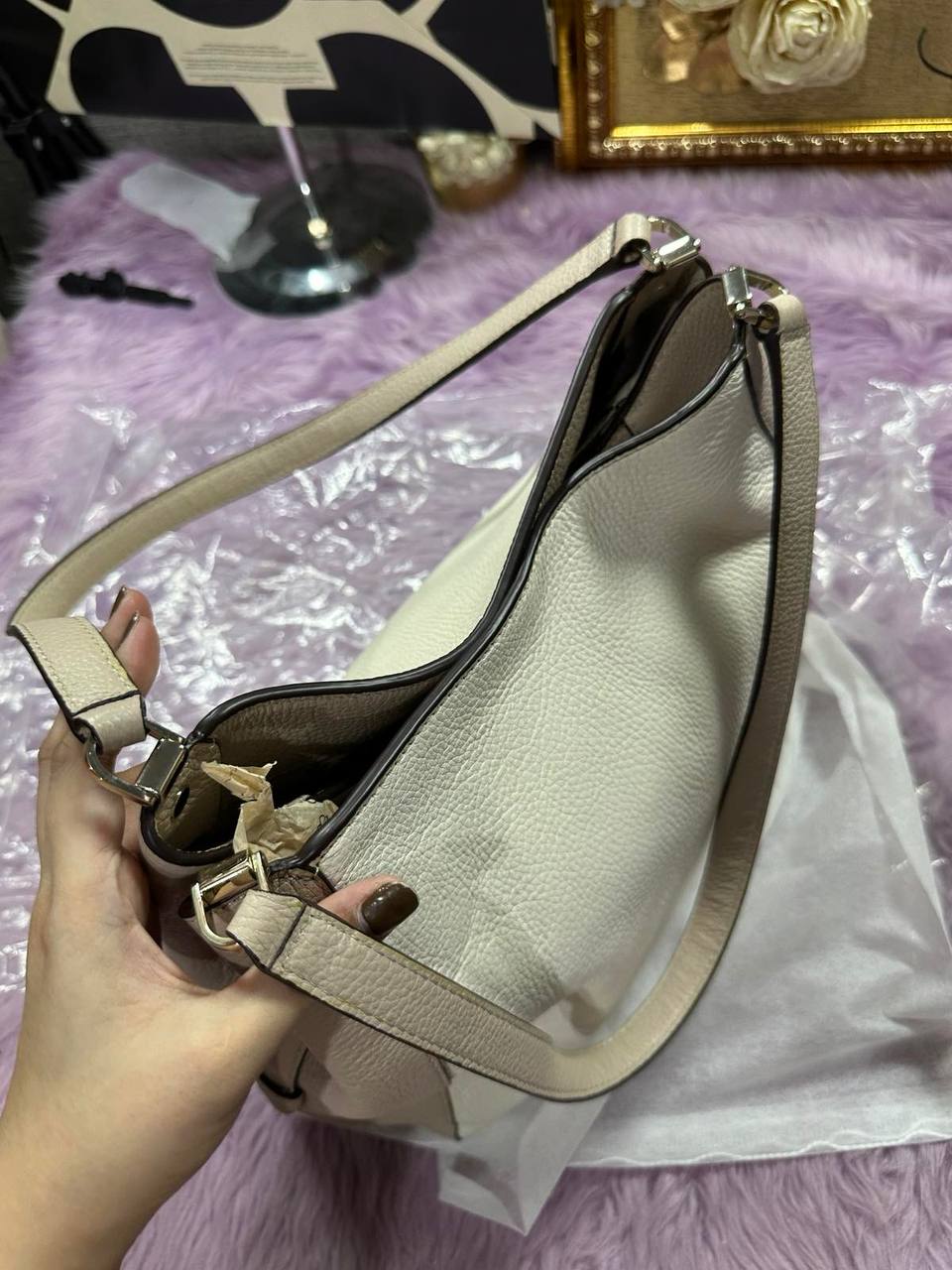 ORIG Preloved Kate Spade KS Leila Medium Triple Compartment Shoulder Bag Beige Brown