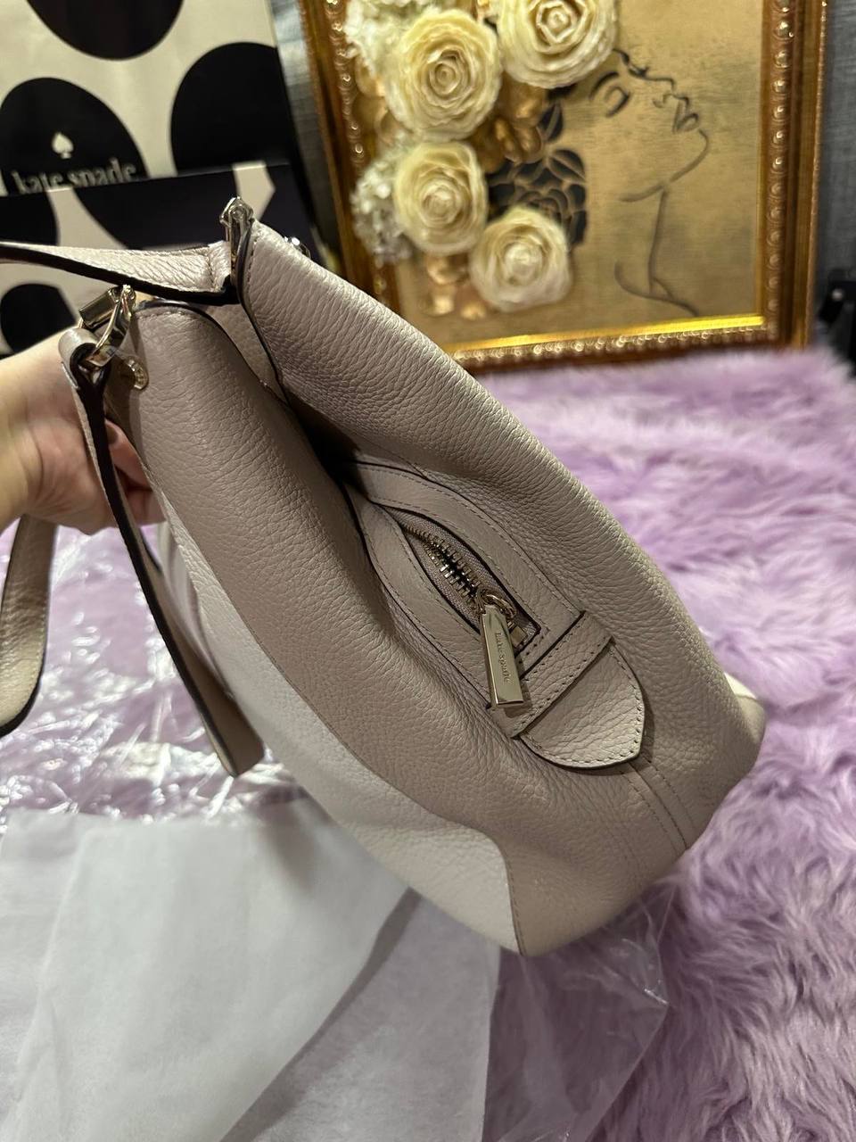 ORIG Preloved Kate Spade KS Leila Medium Triple Compartment Shoulder Bag Beige Brown