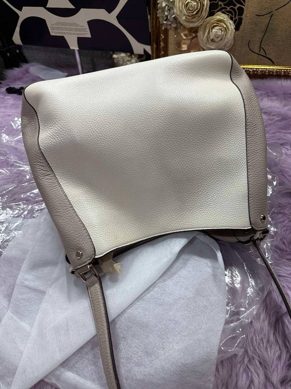 ORIG Preloved Kate Spade KS Leila Medium Triple Compartment Shoulder Bag Beige Brown