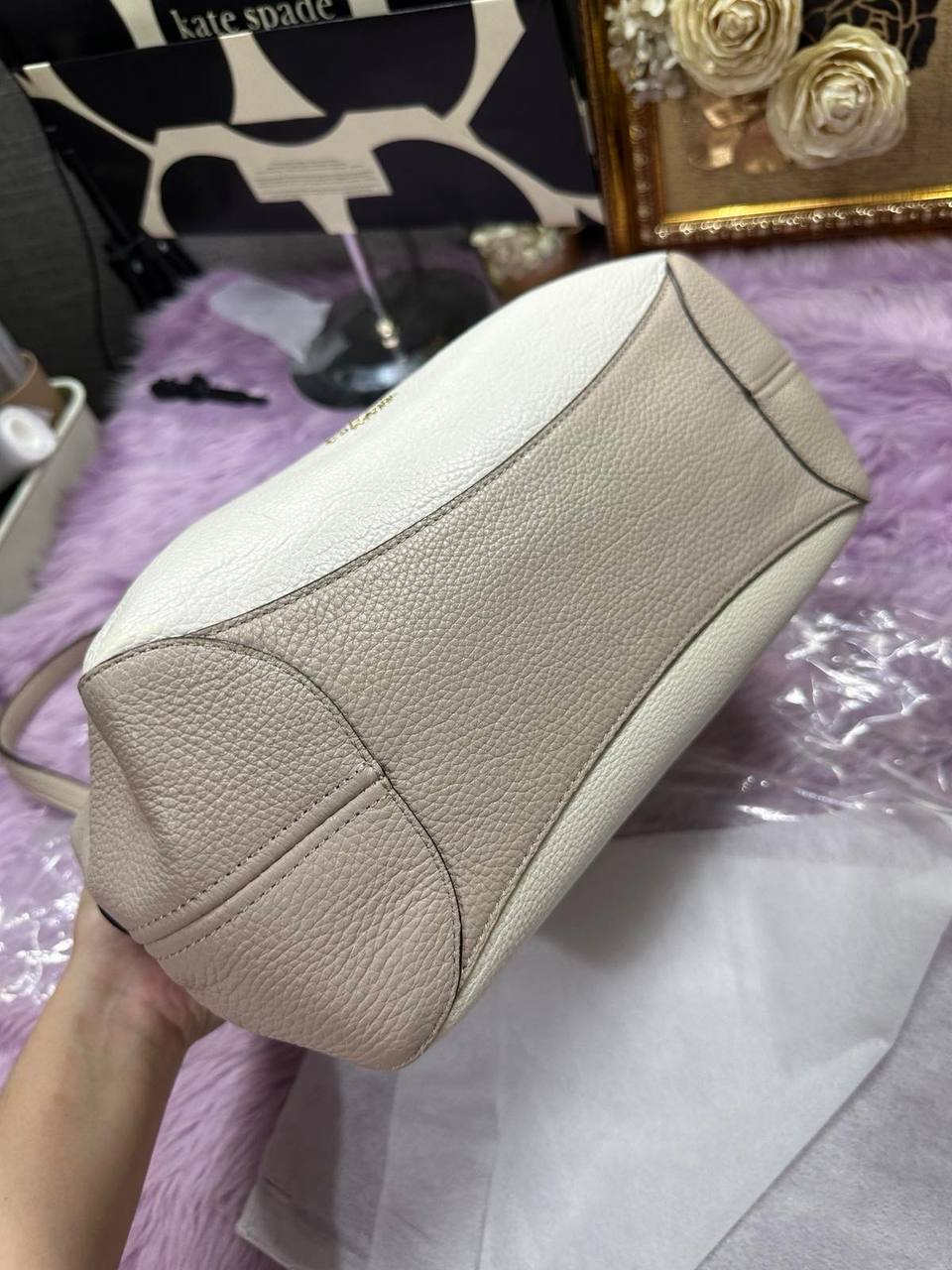 ORIG Preloved Kate Spade KS Leila Medium Triple Compartment Shoulder Bag Beige Brown