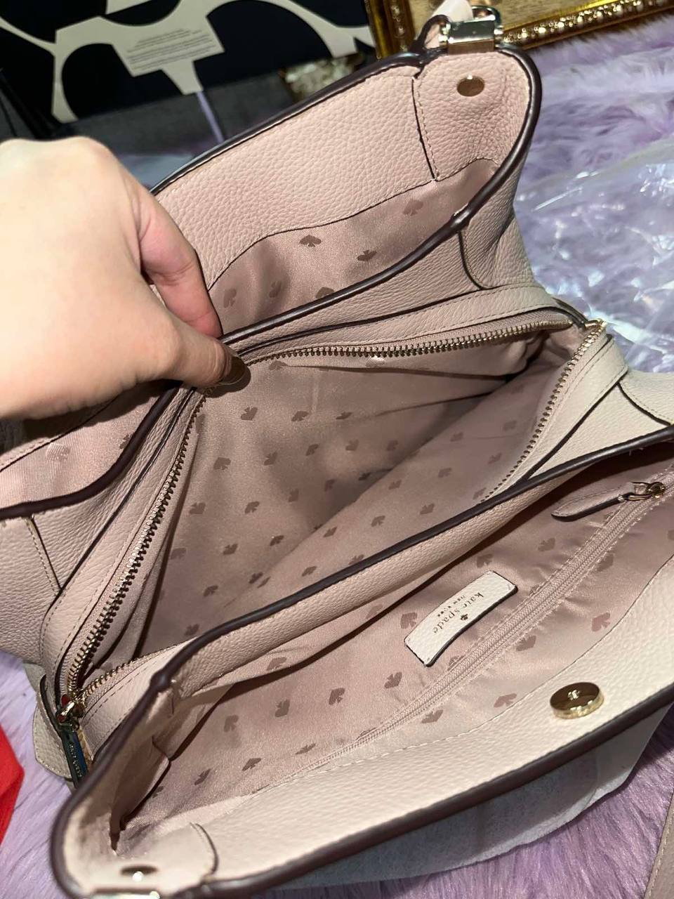 ORIG Preloved Kate Spade KS Leila Medium Triple Compartment Shoulder Bag Beige Brown