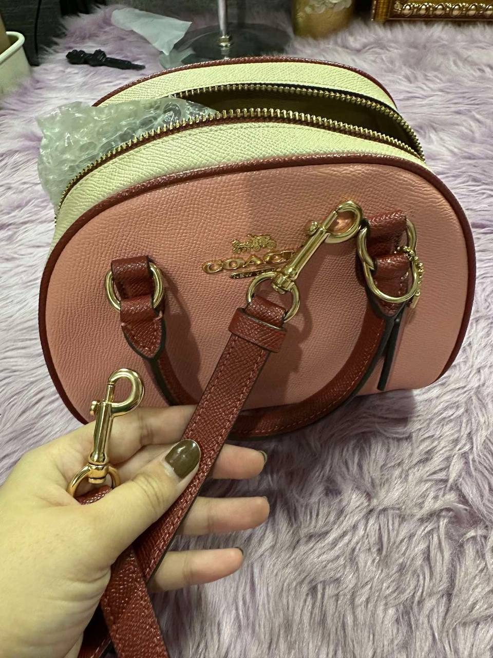 ORIG Preloved Coach Sydney Satchel In Colorblock Pink Small Bag