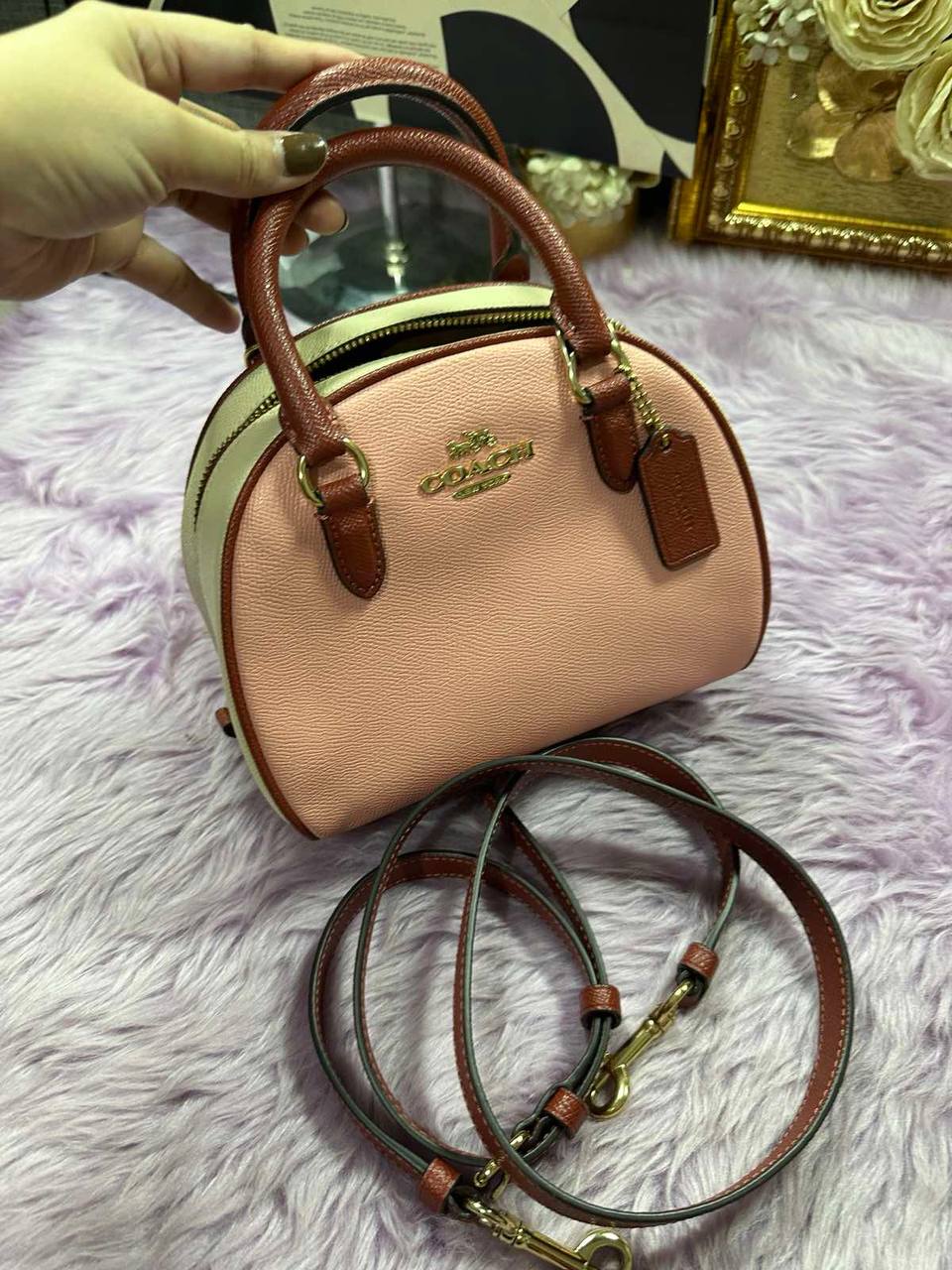 ORIG Preloved Coach Sydney Satchel In Colorblock Pink Small Bag