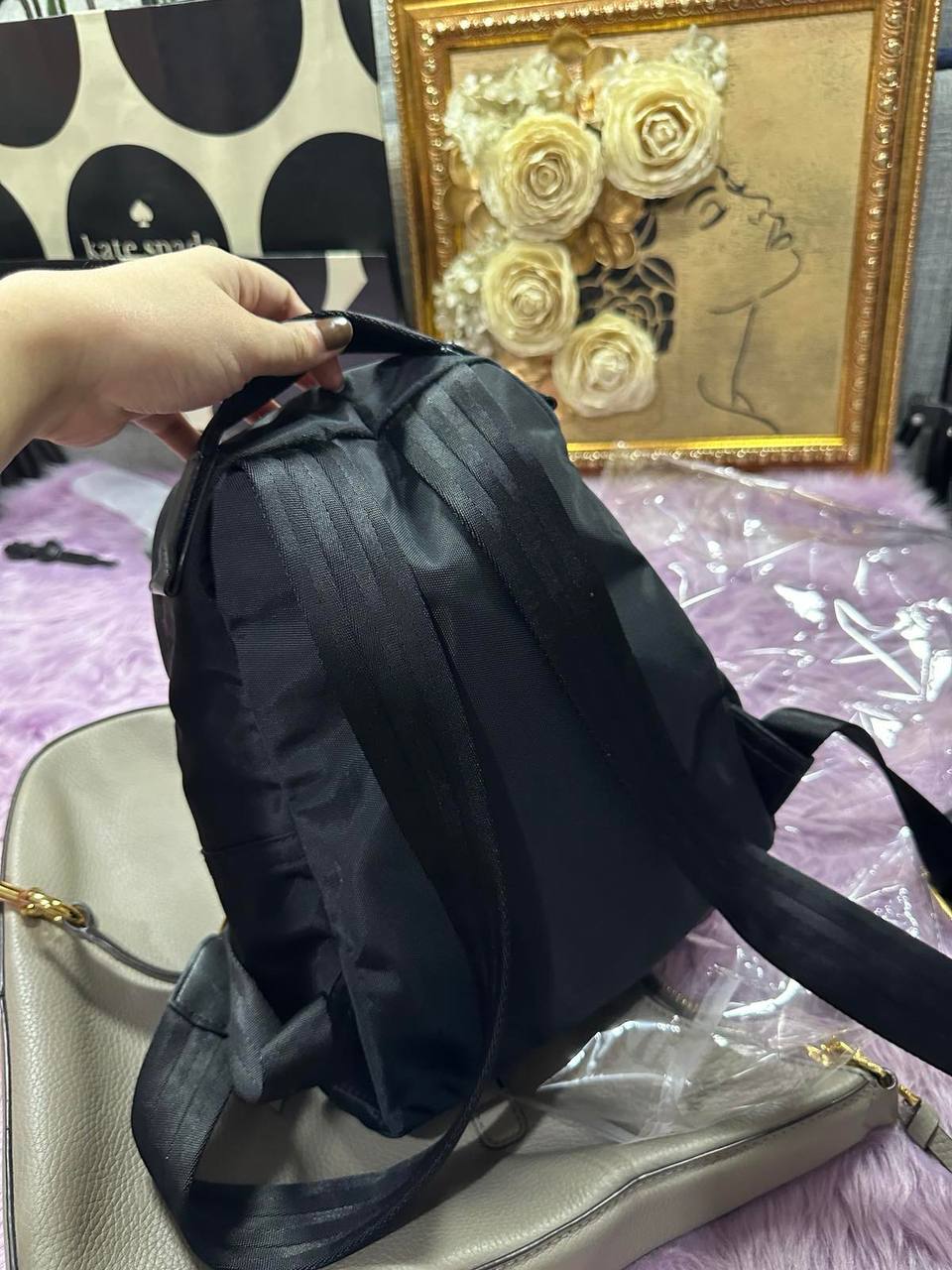 ORIG Preloved Marc Jacobs MJ Black Nylon Varsity Small Black Backpack Bag