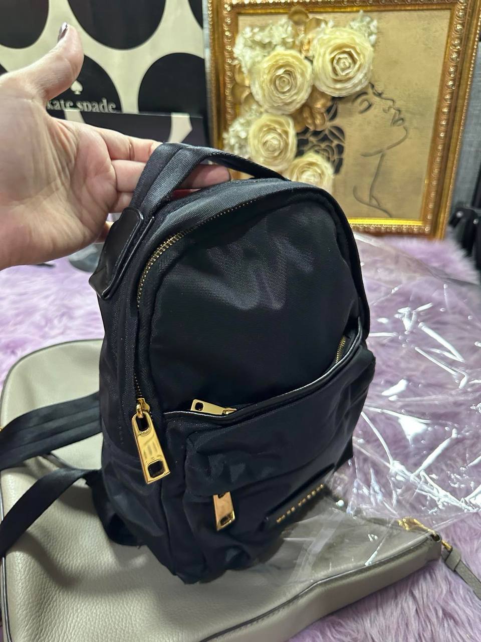 ORIG Preloved Marc Jacobs MJ Black Nylon Varsity Small Black Backpack Bag