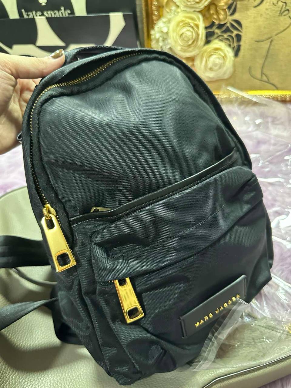 ORIG Preloved Marc Jacobs MJ Black Nylon Varsity Small Black Backpack Bag