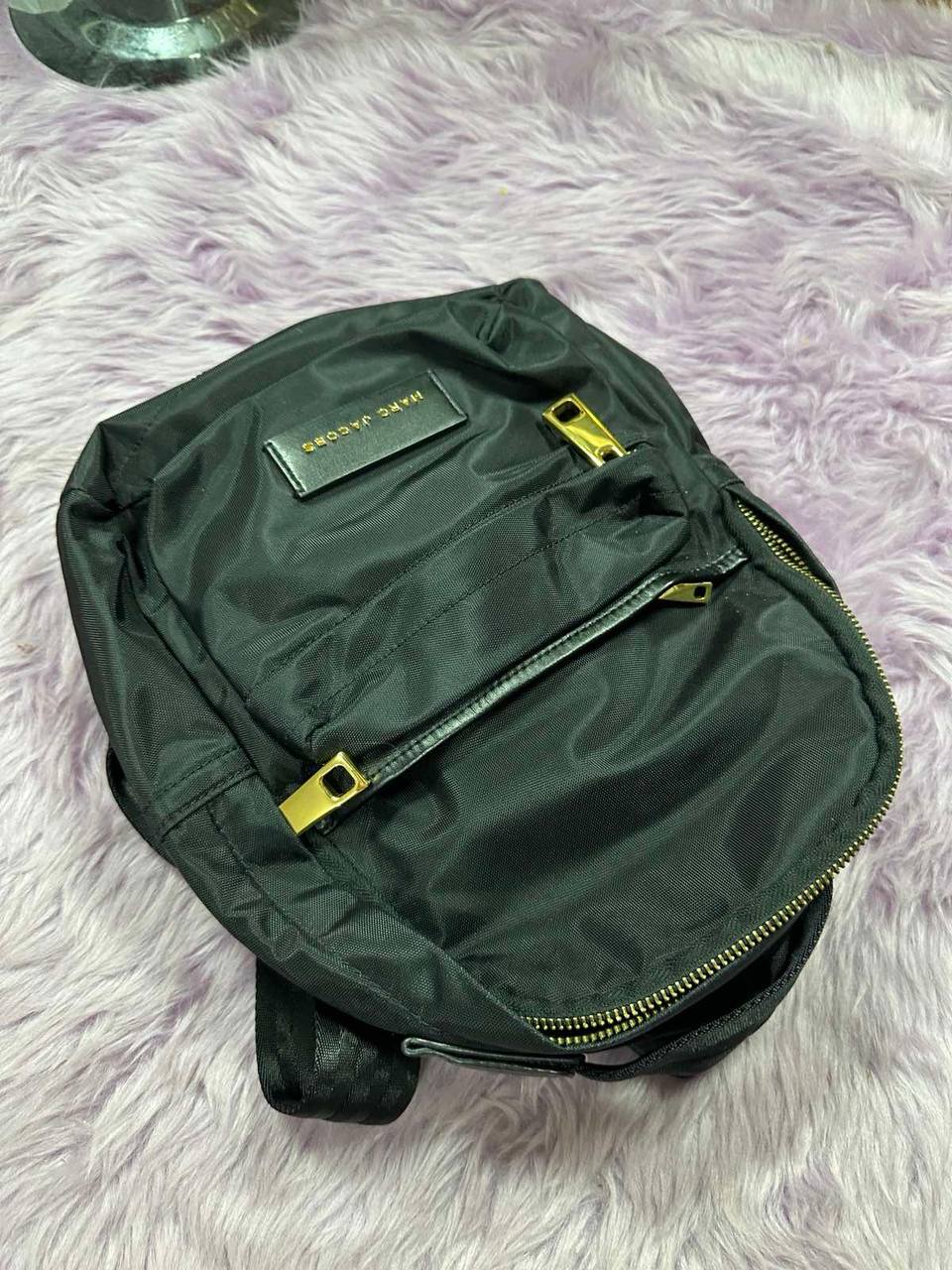 ORIG Preloved Marc Jacobs MJ Black Nylon Varsity Small Black Backpack Bag