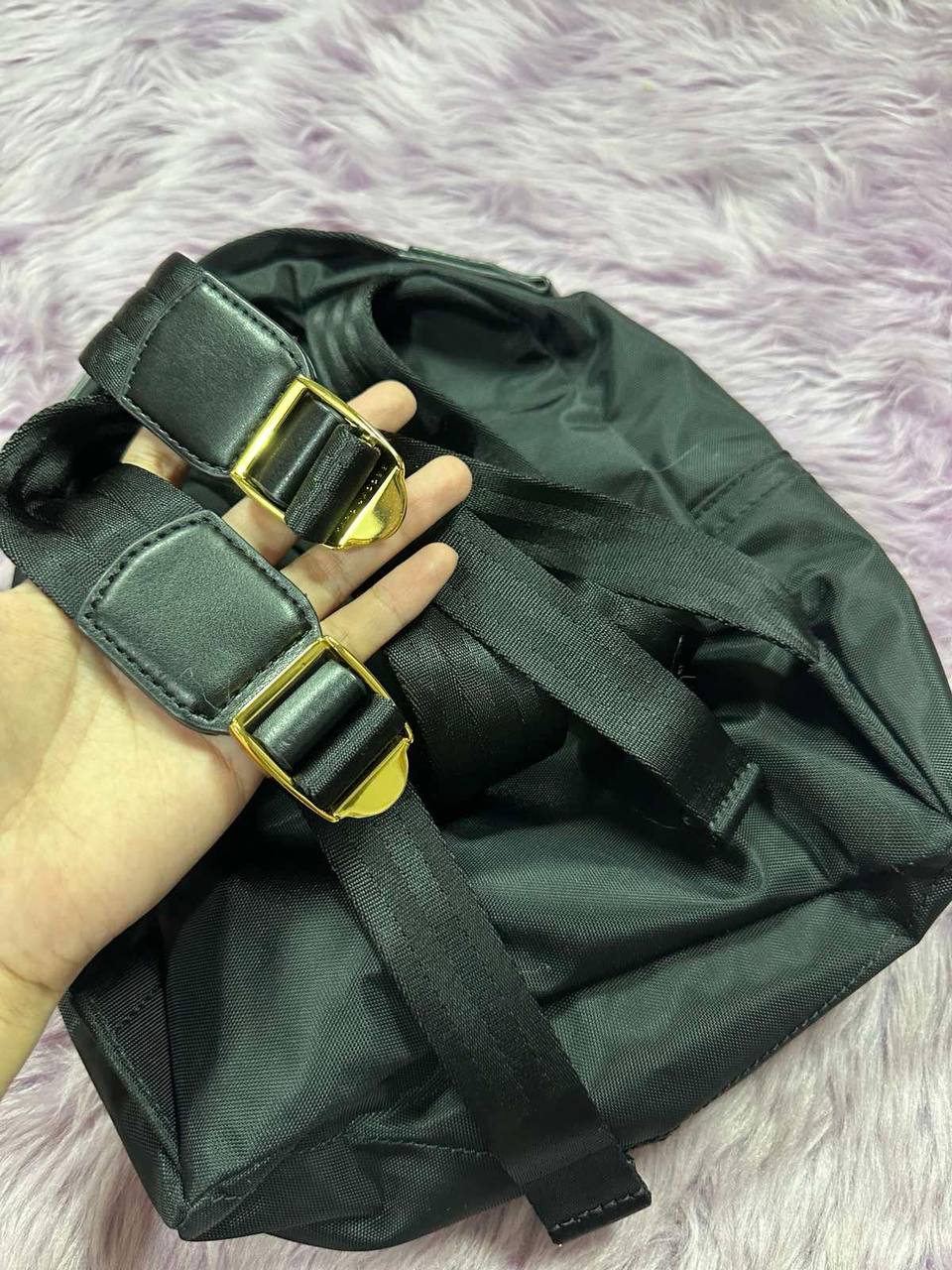 ORIG Preloved Marc Jacobs MJ Black Nylon Varsity Small Black Backpack Bag