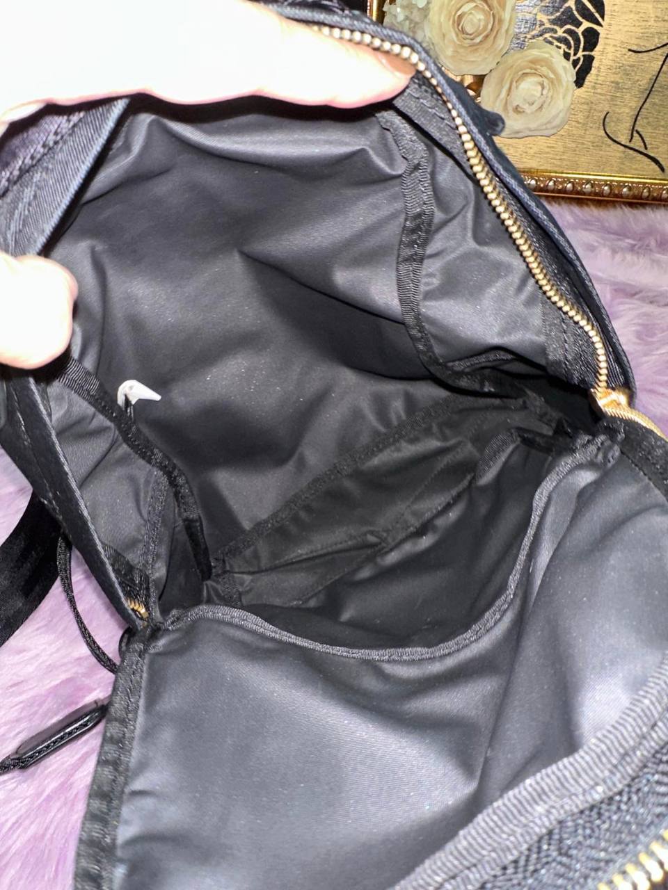 ORIG Preloved Marc Jacobs MJ Black Nylon Varsity Small Black Backpack Bag
