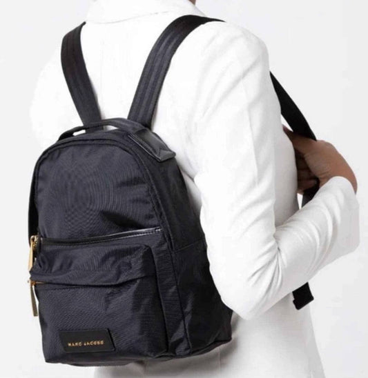 ORIG Preloved Marc Jacobs MJ Black Nylon Varsity Small Black Backpack Bag