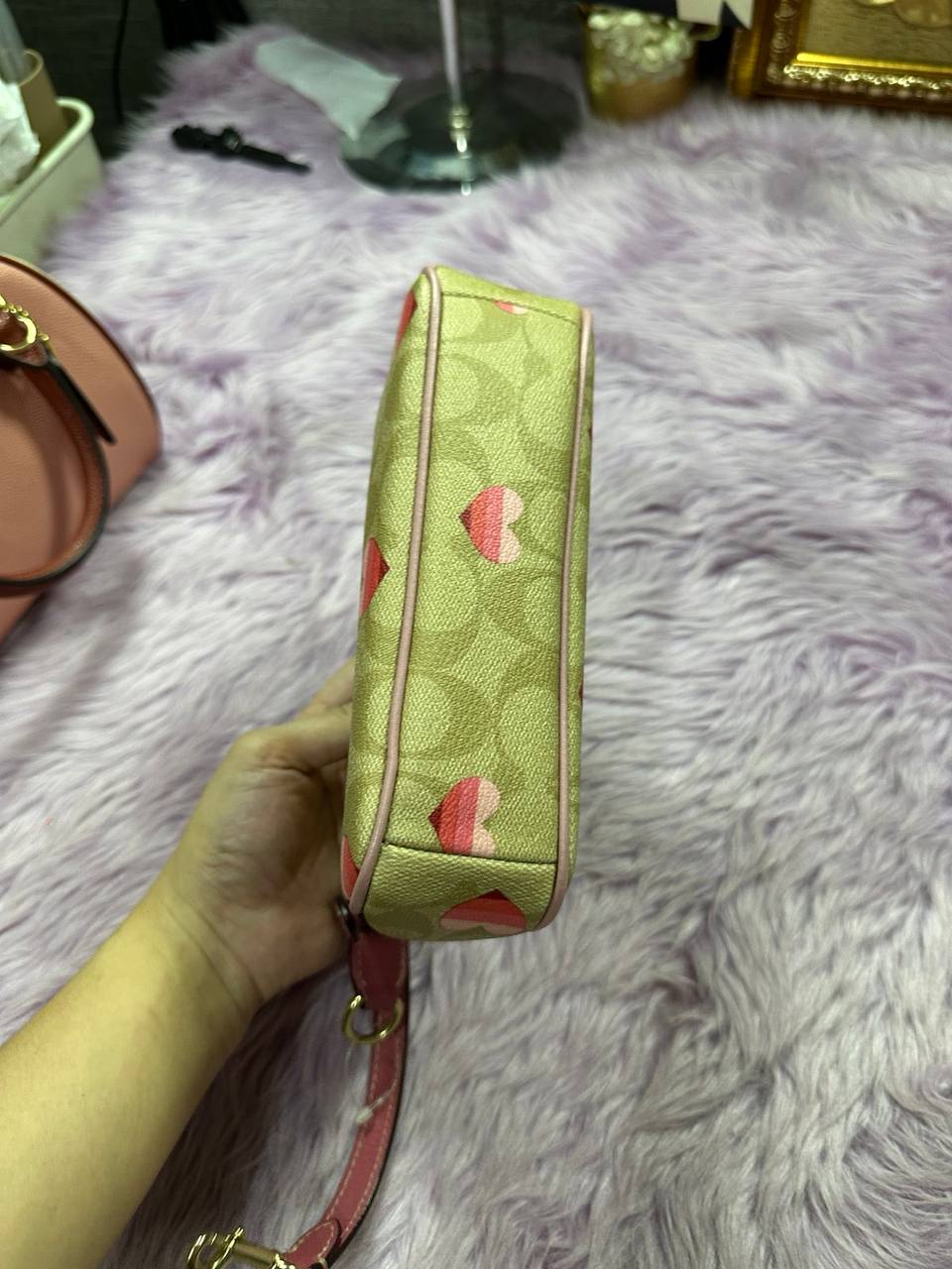ORIG Preloved Coach Nolita 19 In Signature Canvas With Stripe Heart Print Small Bag