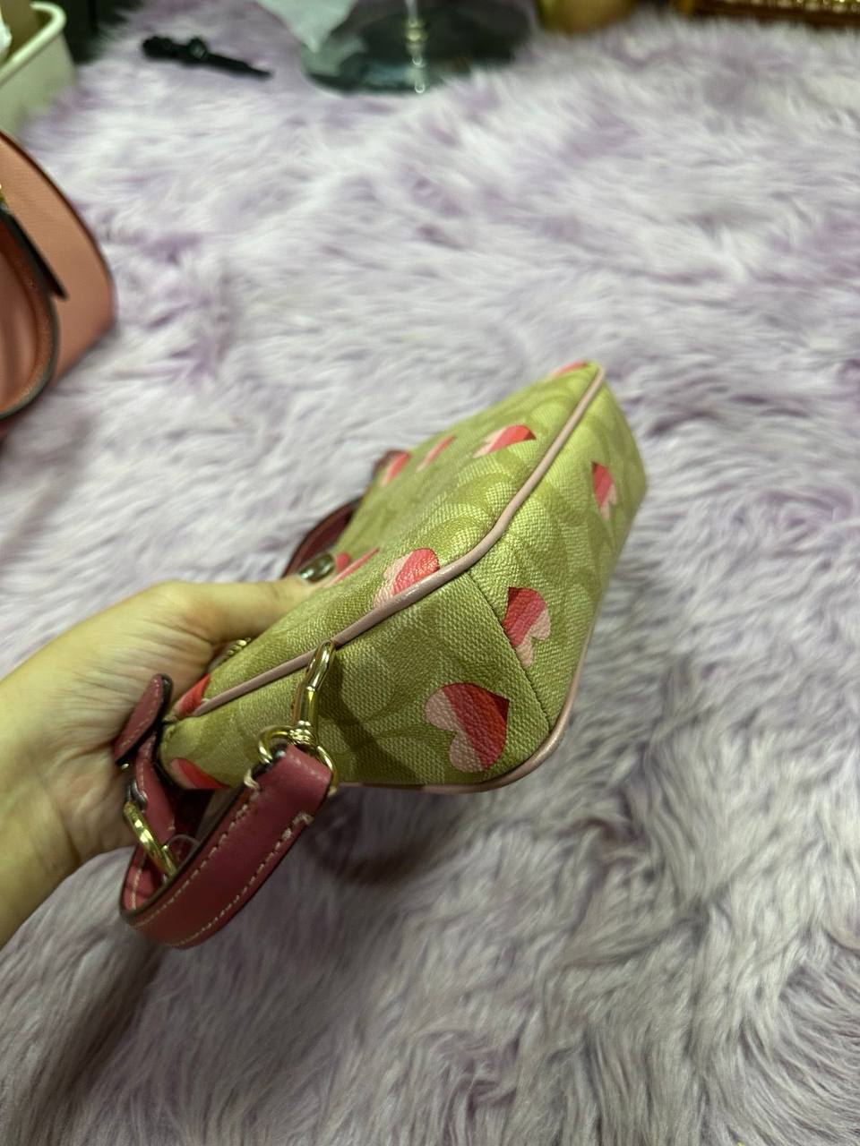 ORIG Preloved Coach Nolita 19 In Signature Canvas With Stripe Heart Print Small Bag