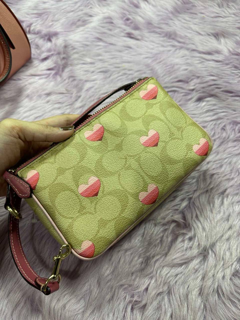 ORIG Preloved Coach Nolita 19 In Signature Canvas With Stripe Heart Print Small Bag