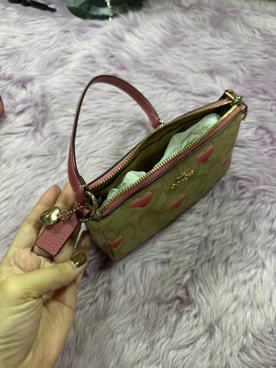 ORIG Preloved Coach Nolita 19 In Signature Canvas With Stripe Heart Print Small Bag