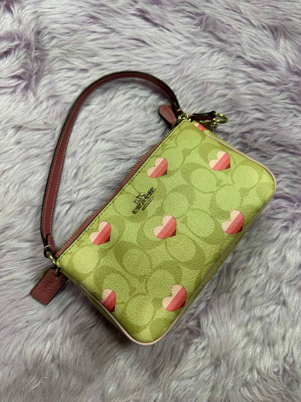 ORIG Preloved Coach Nolita 19 In Signature Canvas With Stripe Heart Print Small Bag