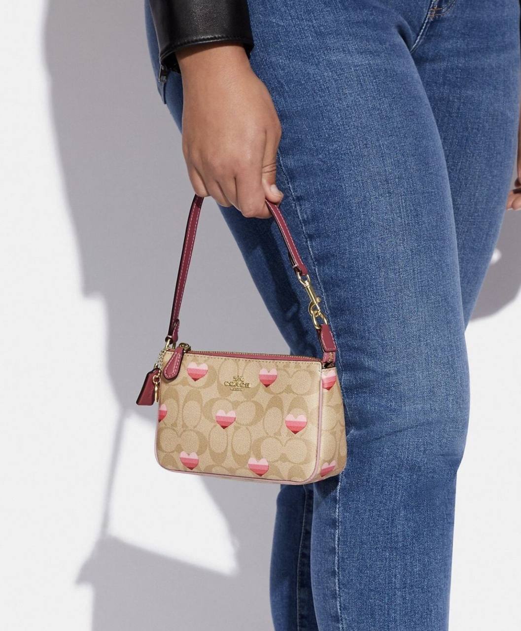 ORIG Preloved Coach Nolita 19 In Signature Canvas With Stripe Heart Print Small Bag