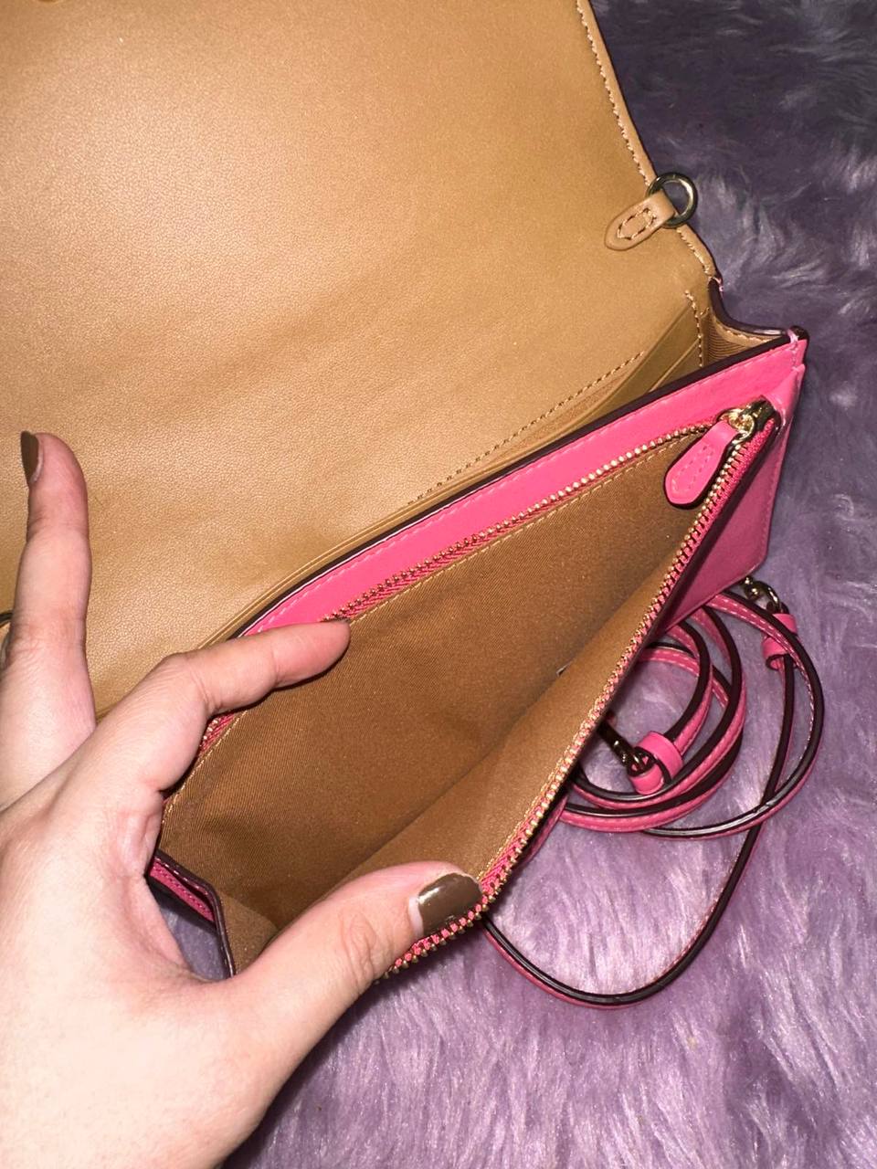 ORIG Preloved Coach Anna Foldover Clutch Crossbody Small Slim Bag Khaki/Pink