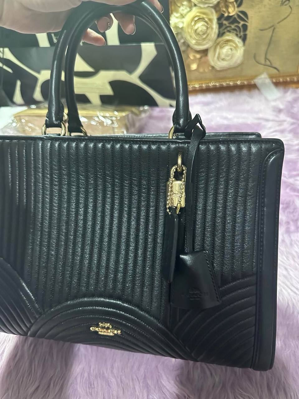 ORIG Preloved Coach RARE Zoe Carryall Quilted Black Satchel Bag