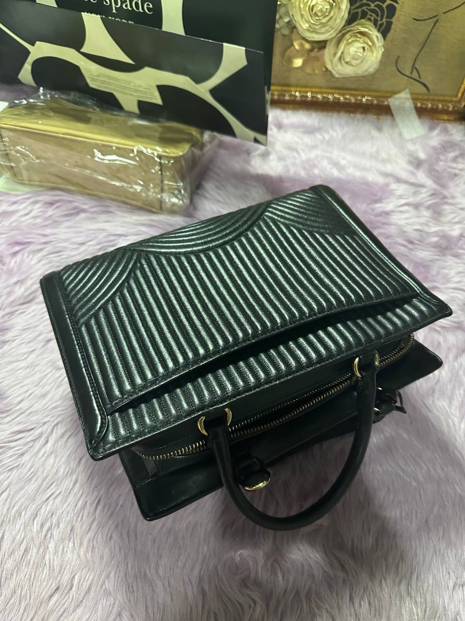 ORIG Preloved Coach RARE Zoe Carryall Quilted Black Satchel Bag