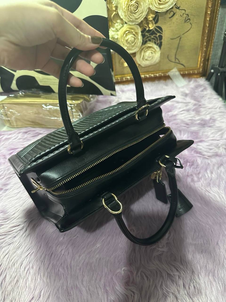 ORIG Preloved Coach RARE Zoe Carryall Quilted Black Satchel Bag