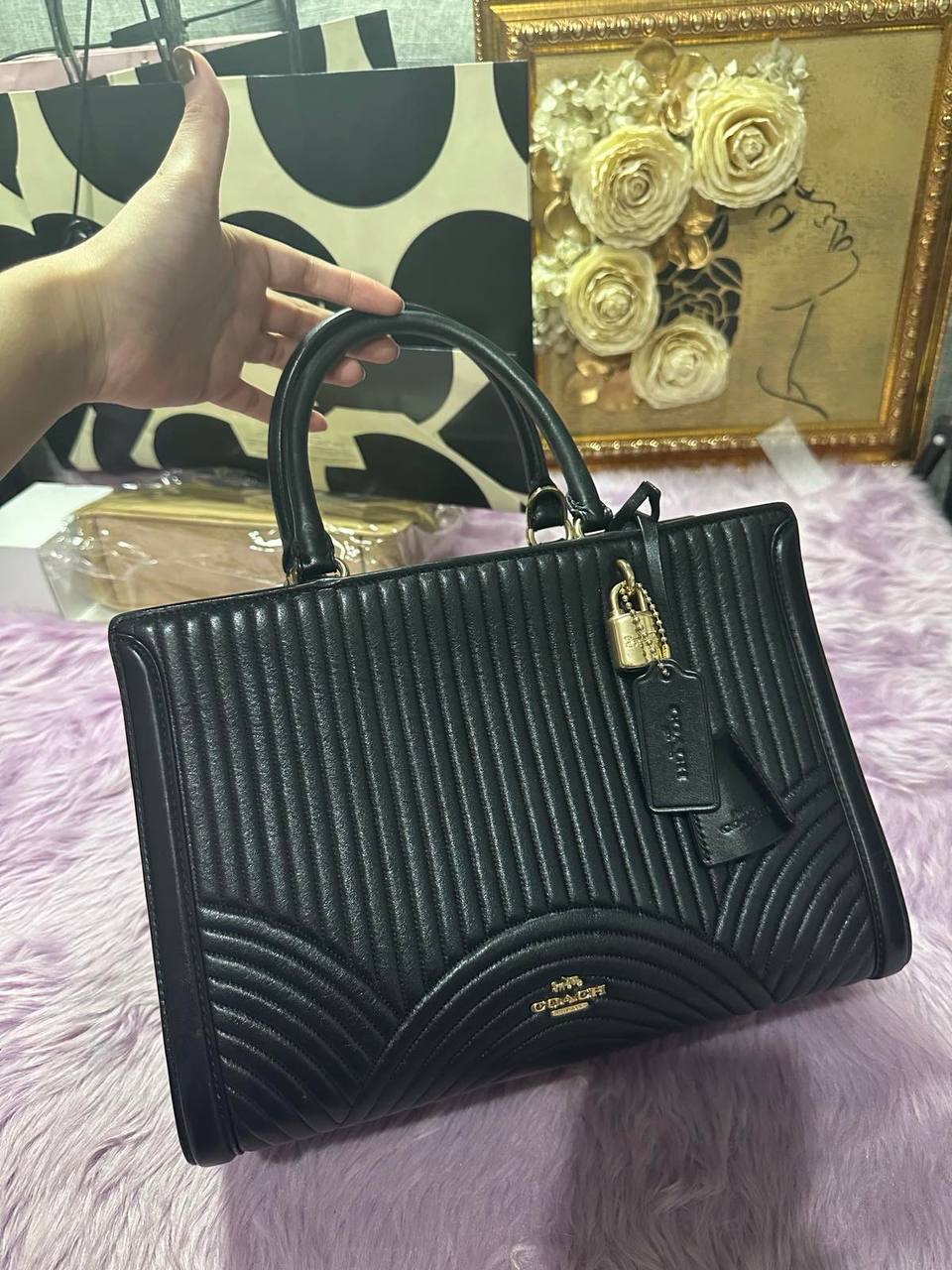 ORIG Preloved Coach RARE Zoe Carryall Quilted Black Satchel Bag