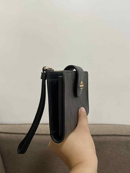 ORIG Preloved Coach Phone Long Wallet In Signature Canvas Brown