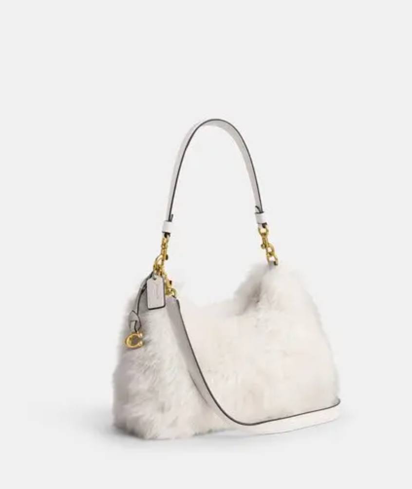 ORIG & IMPORTED Coach RARE RETAIL juliet medium shoulder shearling fur white bag