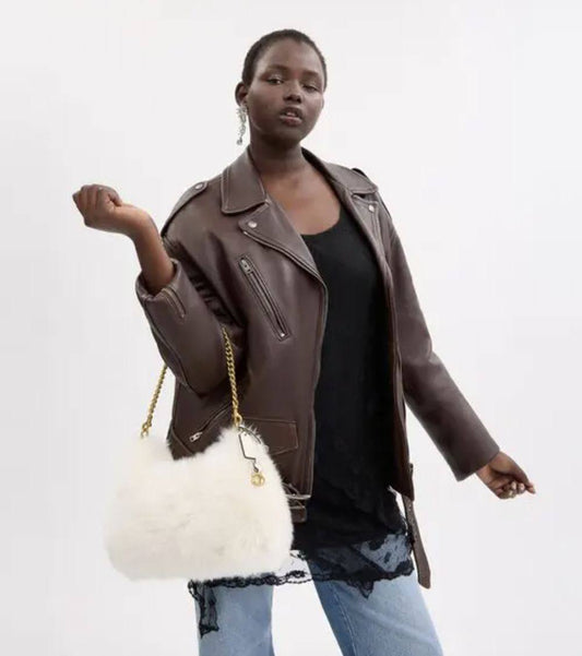 ORIG & IMPORTED Coach RARE RETAIL juliet medium shoulder shearling fur white bag